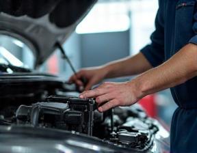 Mechanic servicing car air conditioner